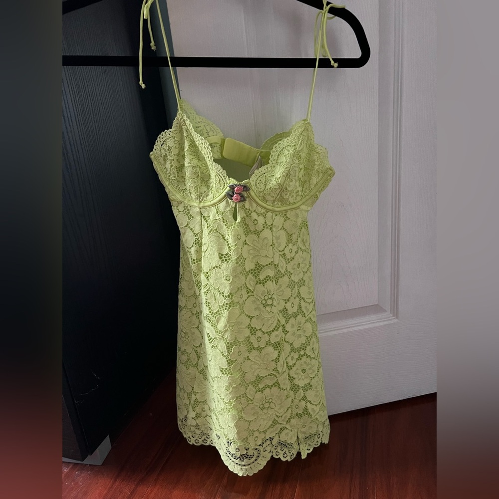 NWT For love and lemons lime green teddy/slip/dress size xxs